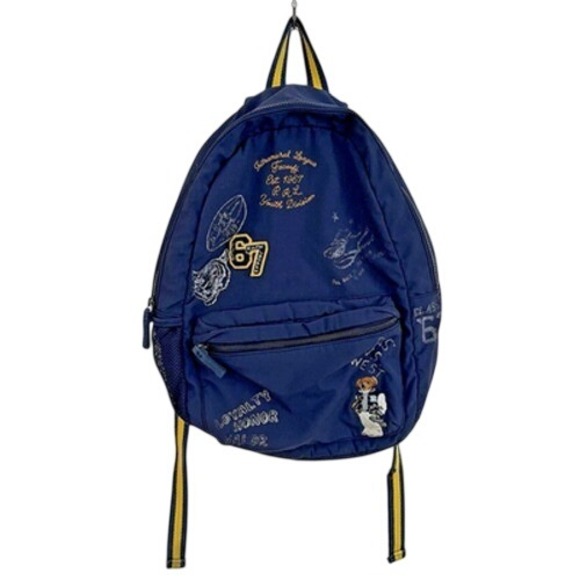Polo Ralph Lauren Navy Blue Varsity Polo Bear Tiger Nylon Backpack Bookbag